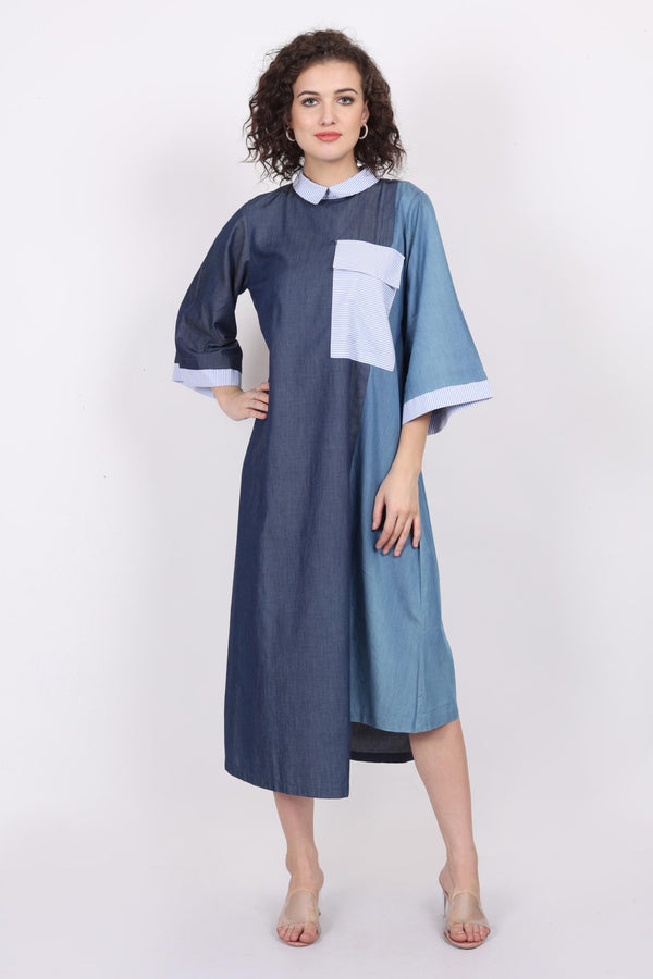 One Pocket Color Block Shift Dress