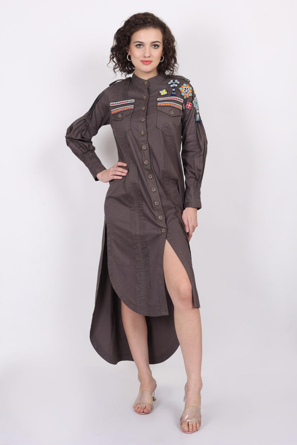 Bead Embroidered Safari Shirt Dress