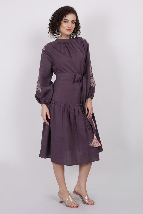 Peasant Blouson Sleeve With Embrodiery Dress