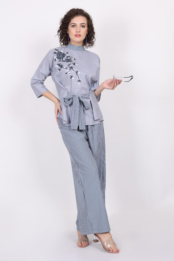 Tie Front Embroidered Top + Lounge Pant