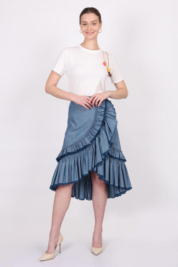 Assymetrical Ruffle Knee Length Skirt